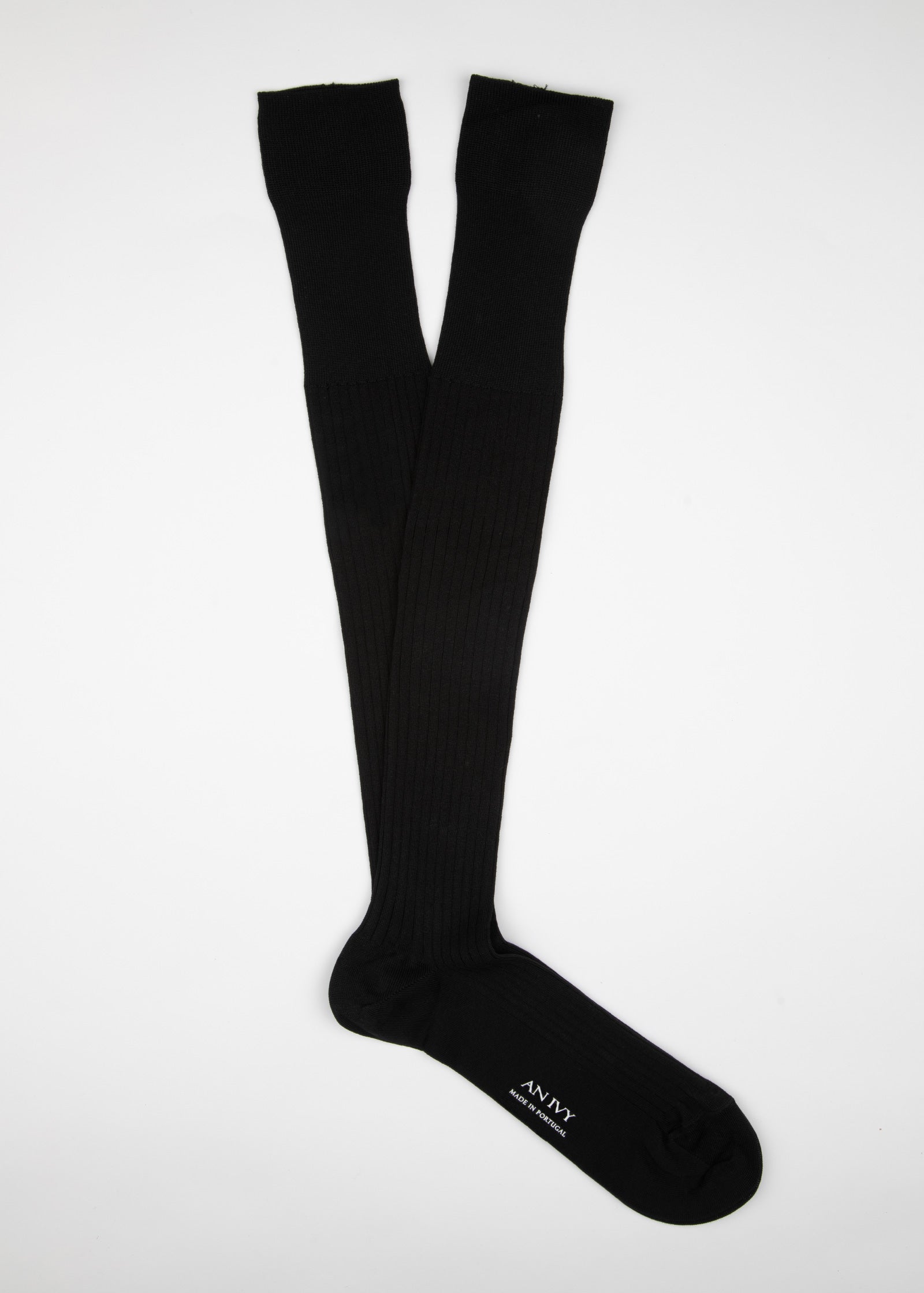 Knee High Black Ribbed Cotton Socks