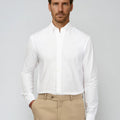 Appearance-An-Ivy-Seersucker-Shirt-Skjorte-BD-Button-Down-Sommer-Maend-Herre-Men-Striped-Pure-White-Hvid-Summer