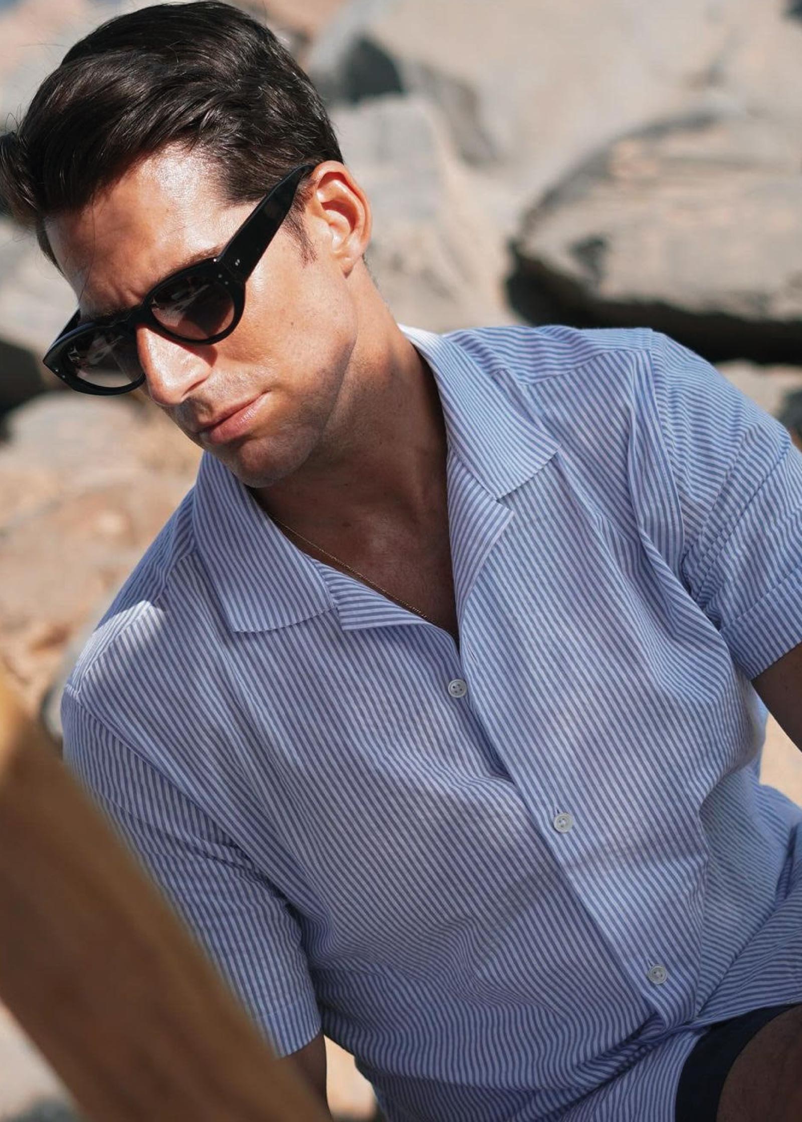 Seersucker Camp Collar Shirt, Brilliant Blue / White