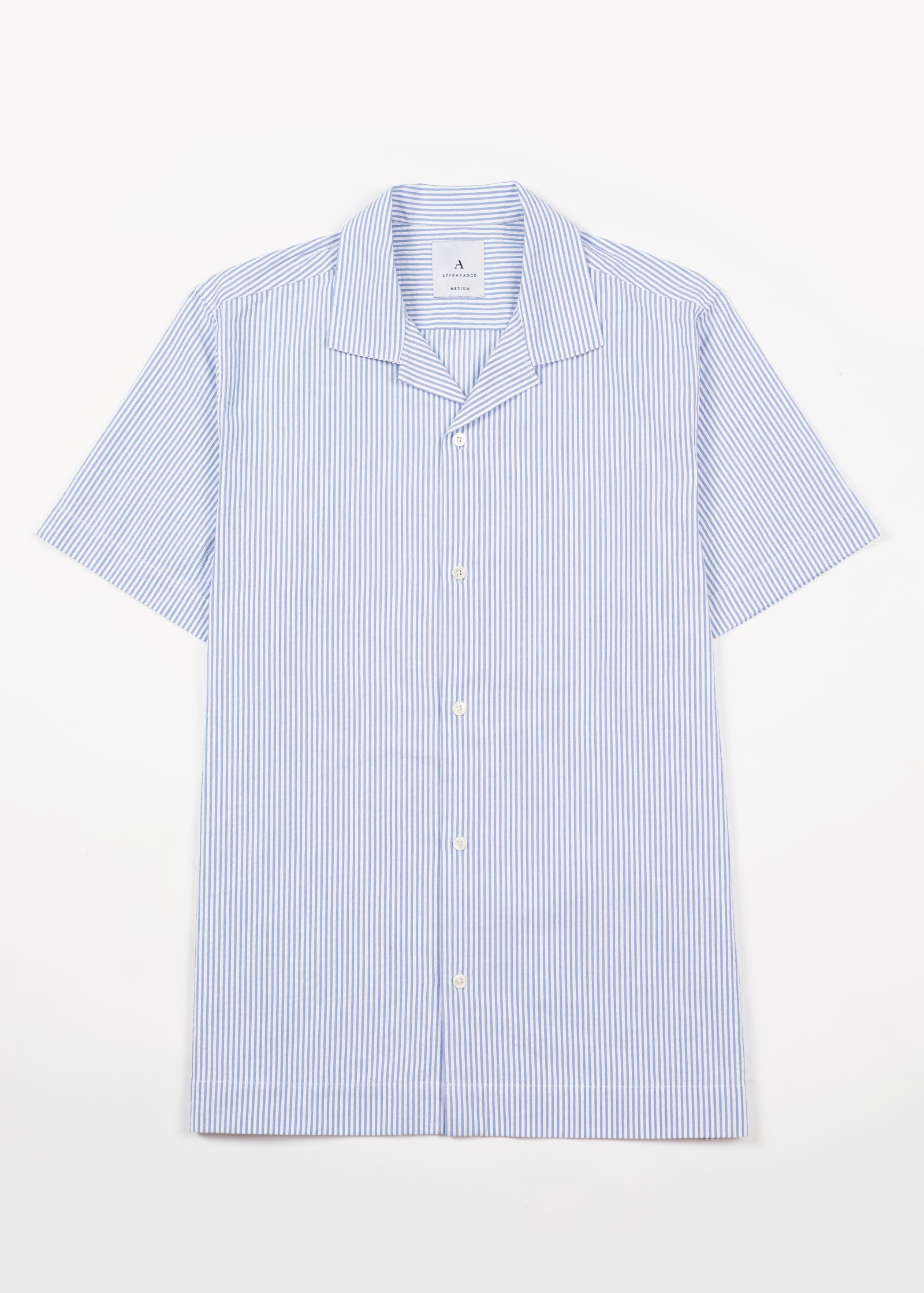 Appearance-An-Ivy-Seersucker-Shirt-Skjorte-Camp-Collar-Sommer-Maend-Herre-Men-Blaa-Stribet-Blue-Striped-White-Summer