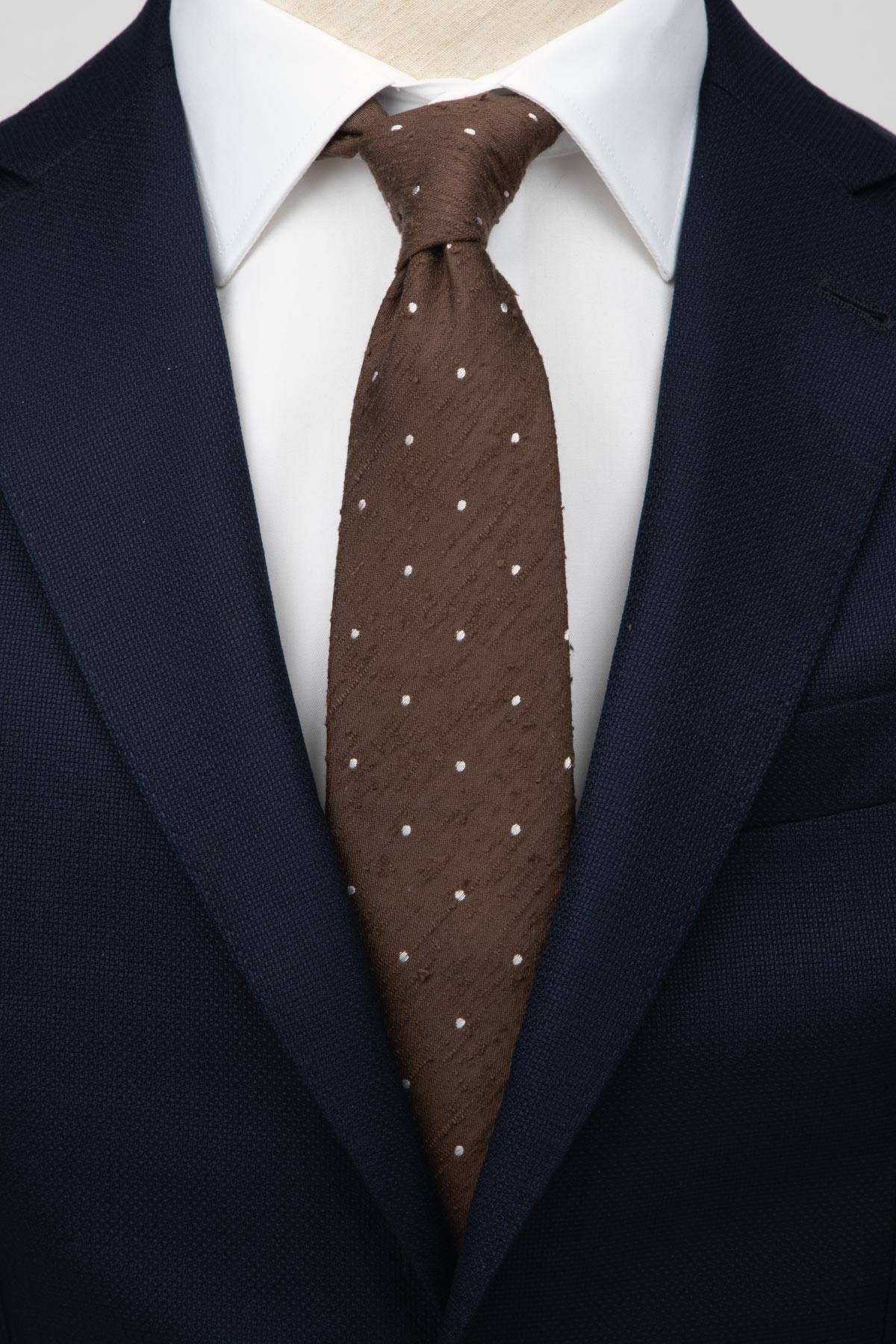 Shantung Brown White Dot Silk Tie