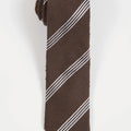 Appearance-An-Ivy-Slips-Tie-Brown-Shantung-Silk-Silke-Brun-Moerkebrun-Herre-Maend-Men-Herretoej-Stripes-Striber-Hvid-White