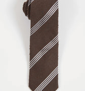 Appearance-An-Ivy-Slips-Tie-Brown-Shantung-Silk-Silke-Brun-Moerkebrun-Herre-Maend-Men-Herretoej-Stripes-Striber-Hvid-White