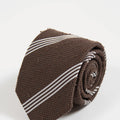 Appearance-An-Ivy-Slips-Tie-Brown-Shantung-Silk-Silke-Brun-Moerkebrun-Herre-Maend-Men-Herretoej-Stripes-Striber-Hvid-White