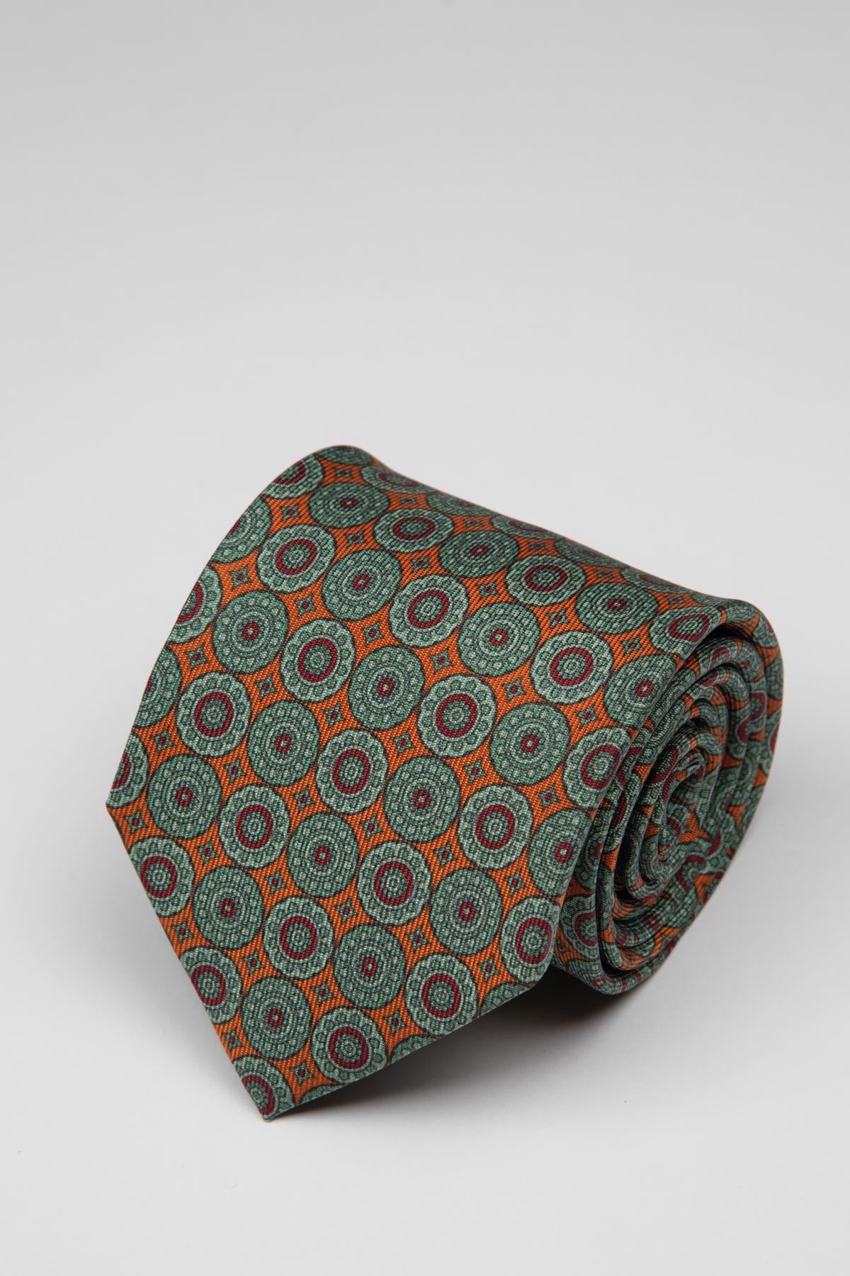 Green Orange Medallion Flower Silk Tie