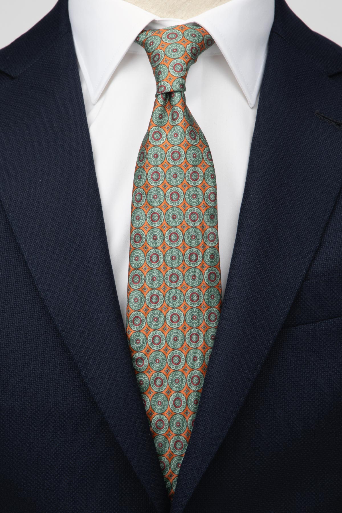 Green Orange Medallion Flower Silk Tie