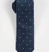 Appearance-An-Ivy-Slips-Tie-Navy-Shantung-Silk-Silke-Blaa-Moerkeblaa-Herre-Maend-Men-Herretoej-Prikker-Dots-Prikket-Hvid-White