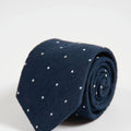 Appearance-An-Ivy-Slips-Tie-Navy-Shantung-Silk-Silke-Blaa-Moerkeblaa-Herre-Maend-Men-Herretoej-Prikker-Dots-Prikket-Hvid-White