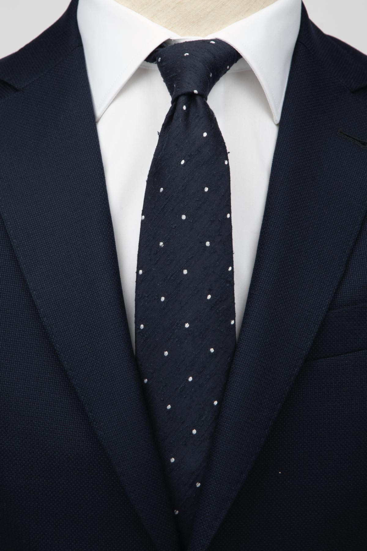 Shantung Navy White Dot Silk Tie