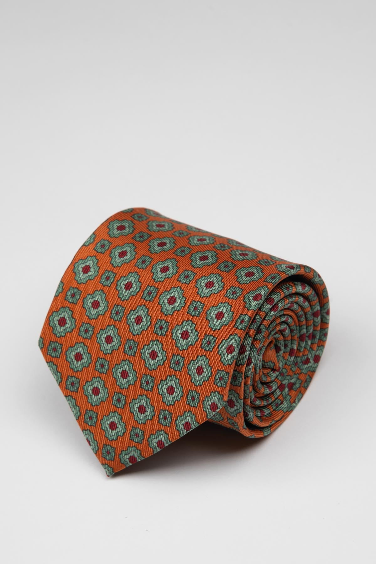 Orange Green Red Floral Cube Silk Tie