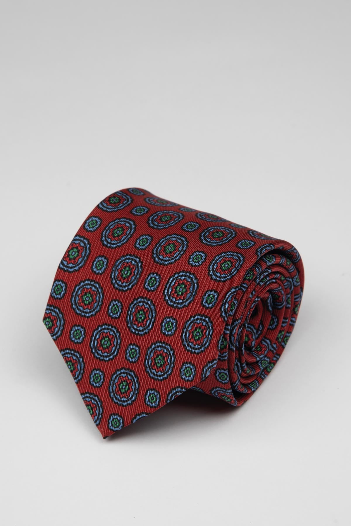 Red Blue Green Medallion Silk Tie