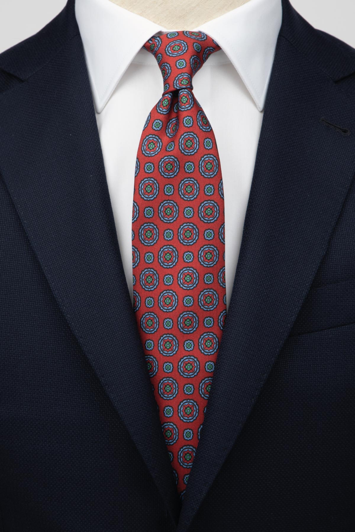 Red Blue Green Medallion Silk Tie