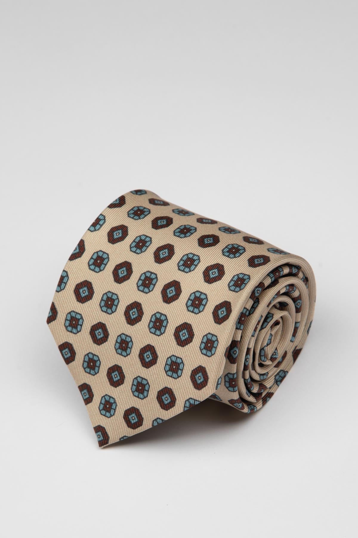 Sand Brown Blue Artisan Cube Silk Tie