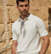 Appearance-An-Ivy-Structure-Waffle-Polo-Shirt-Troeje-Ecru-White-Knit-Knitted-Off-Hvid-Lys-Sand-Herre-Maend-Men-Strikket-Strik-Herretoej-Bomuld