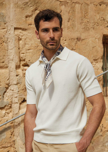 Structure Knit Polo Shirt, Ecru White - Main Image