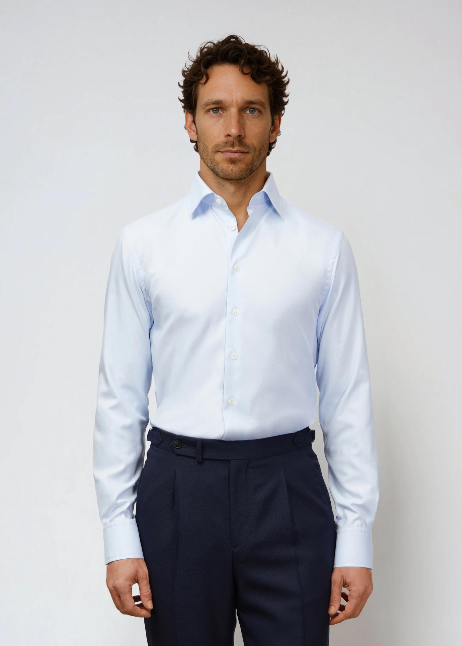 Appearance-An-Ivy-Twill-Dress-Skjorte-Shirt-Herre-Maend-Toej-Herretoej-Cutaway-Bomuld-Business-Blaa-Blue-Lyseblaa-Light-Deep-Texture-Navy-Blå-Bukser-Trouser