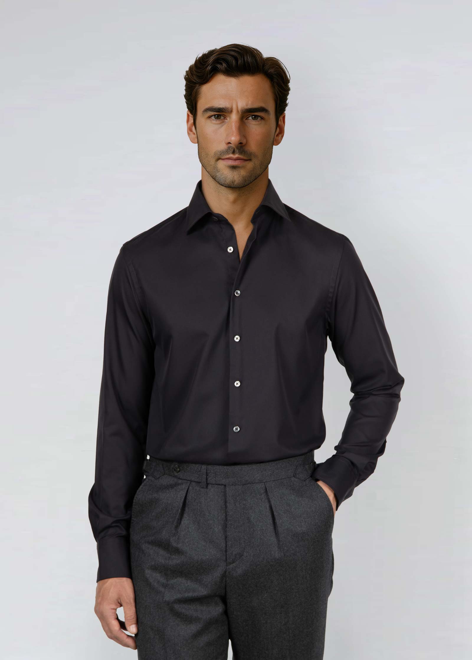 Appearance-An-Ivy-Twill-Dress-Skjorte-Shirt-Herre-Maend-Toej-Herretoej-Cutaway-Bomuld-Business-Black-Sort