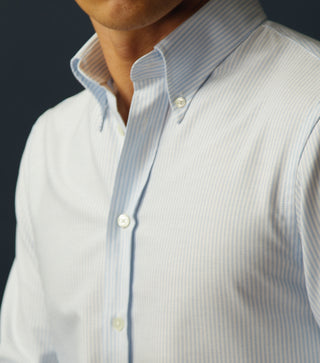 Appearance-Oxford-Shirt-Skjorte-Blue-Striped-Blaa-Stribet-Hvid-Herre-Skjorter-Maend-Toej-Klassisk-Business-Casual