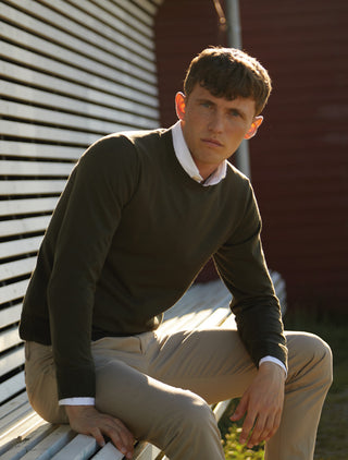 Appearance-merino-pullover-knit-strik-crew-olive-green-grøn-herre