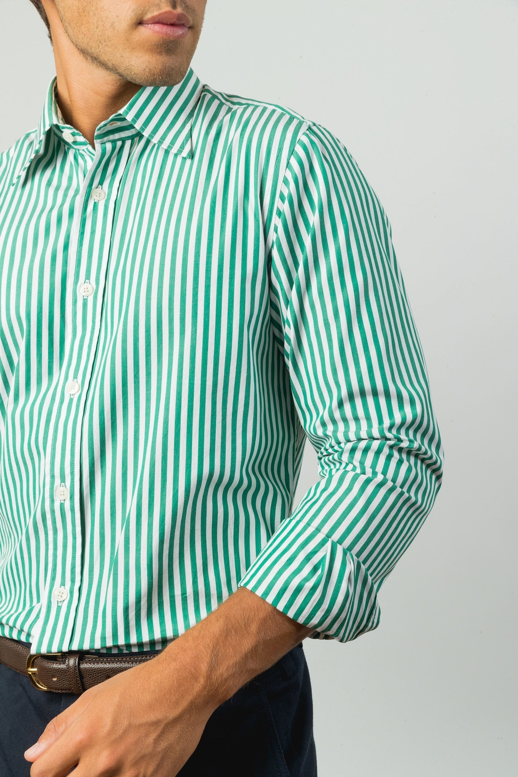 AN IVY Green Striped Poplin Shirt