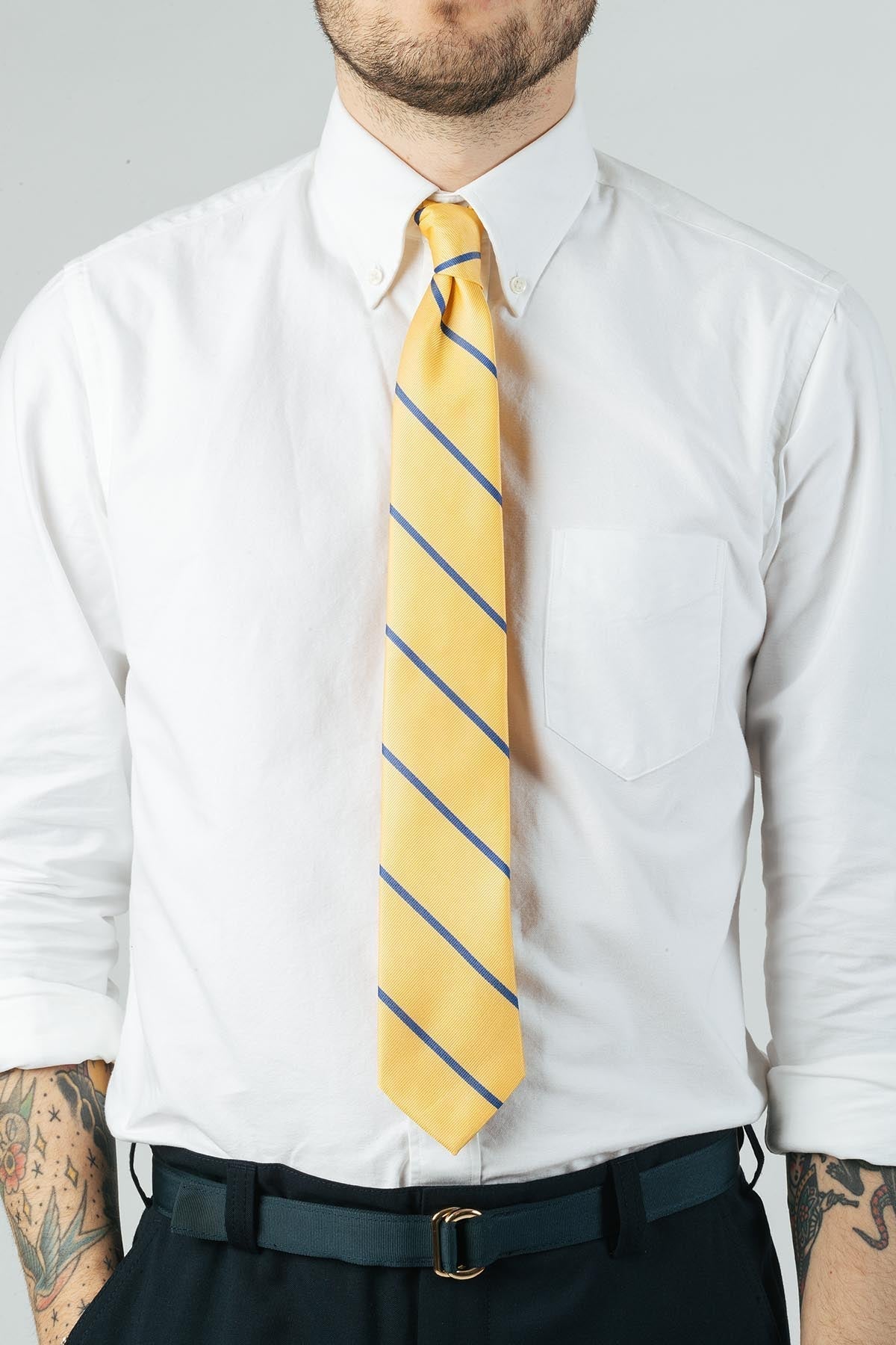 AN IVY Slips Yellow Blue Single Stripes Silk Tie